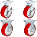 Casterhq Heavy Duty Casters, 5"x2" Heavy Duty Caster Set W/ Red, PK4 HD6650-01-TLB-SO4-S3